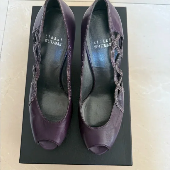 Stuart Weitzman Dark Purple Peep-Toe Heels - Picture 2 of 16